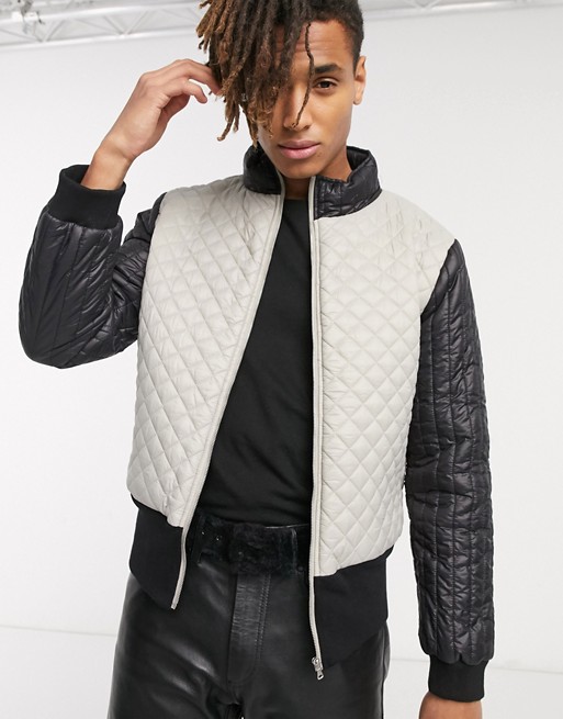 One Above Another funnel neck quilted jacket in grey