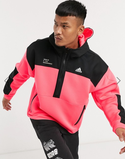 adidas Training half zip in pink with contrast panel