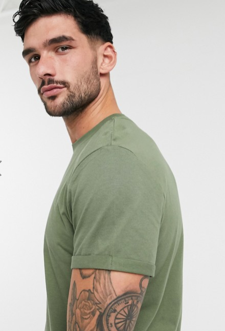 ASOS DESIGN t-shirt with roll sleeve in khaki