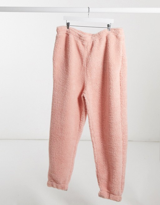 ASOS DESIGN co-ord oversized teddy borg joggers in pink
