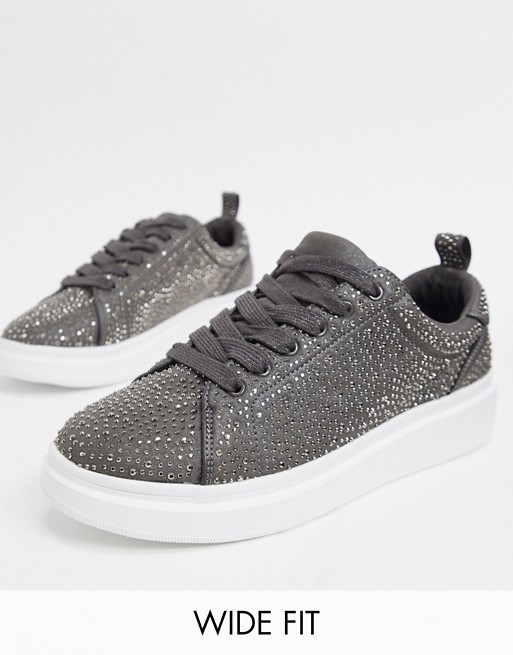 ASOS DESIGN Wide Fit trainers with chunky sole and all over diamante