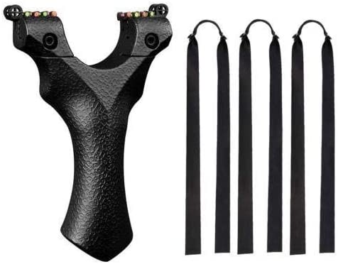 Obert Flat Band Slingshot Hunting Catapult with 3pcs Black Flat Rubber Bands 10 Aiming Point Outdoor Game Shot Adult Toy