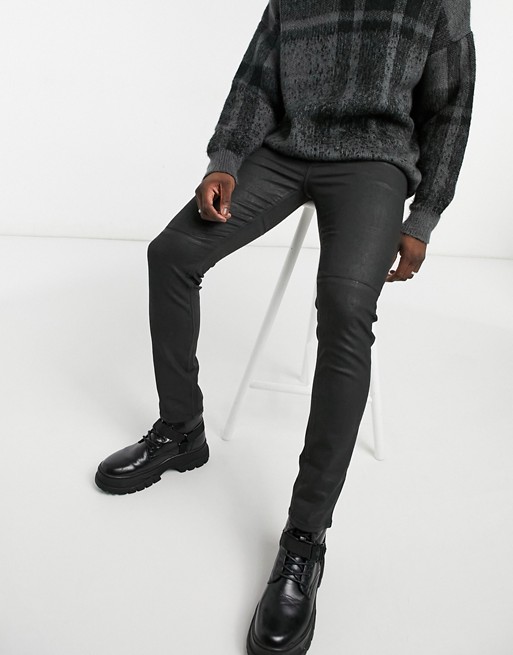 ASOS DESIGN skinny coated jeans in black with seam details