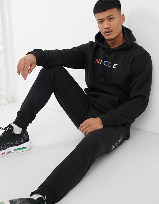 Nicce denver hoodie with multi colour logo in black