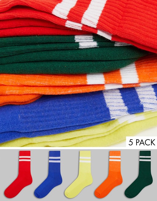 ASOS DESIGN primary colours sport stripe 5 pack