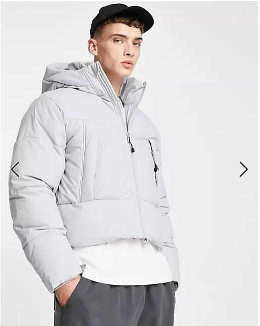 ASOS DESIGN puffer jacket with hood in grey