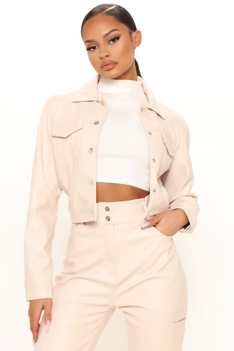 Toxic Touch Faux Leather Jacket - Beige