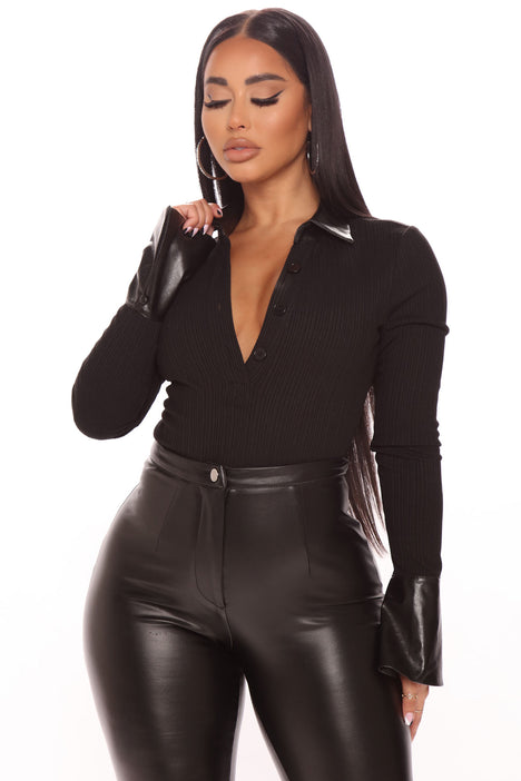 Work The Audience Ribbed Bodysuit - Black