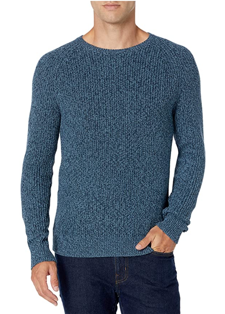 Essentials Men's Long-Sleeve 100% Cotton Rib Knit Shaker Crewneck Sweater