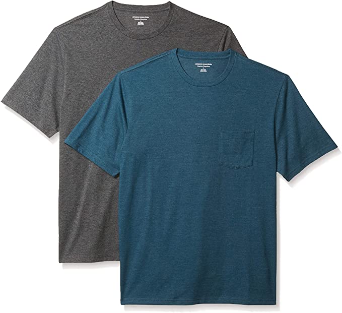 Amazon Essentials Men's 2-Pack Regular-Fit Short-Sleeve Crewneck Pocket T-Shirt