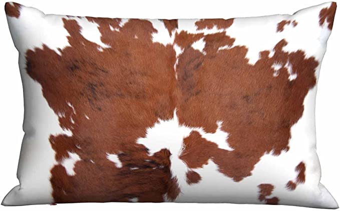 Mugod Throw Pillow Case Real Brown Cow Cowhide Pattern,Decorative Home Cushion Cover Home Rectangle 20x30 Inches Pillowcases