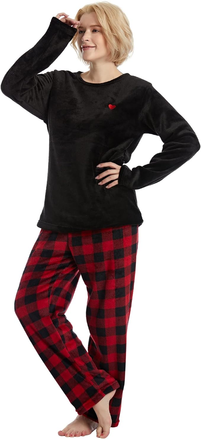 Pajama Sets Fleece Long Sleeve Pj Set Cozy Warm Soft Pajama Set for Women Sleepwear