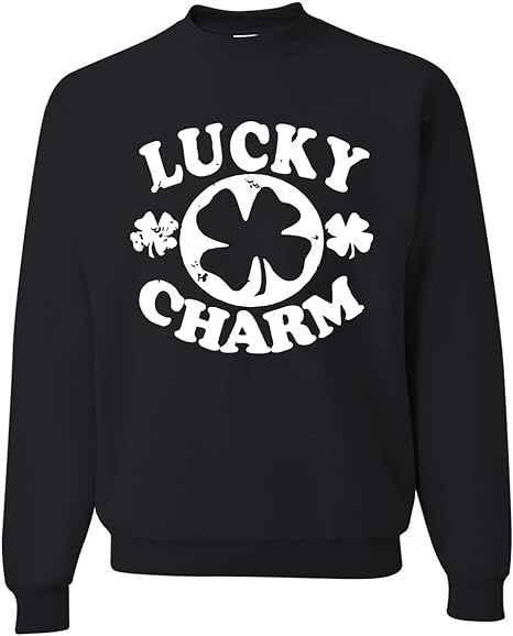 Wild Bobby Vintage White Lucky Charm Irish Clover St. Patrick's Day Unisex Crewneck Graphic Sweatshirt